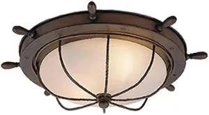 Antique Red Copper Orleans 2 Light Flush Mount Outdoor Ceiling Fixture with White Frosted Glass Shade - 15 Inches Wide