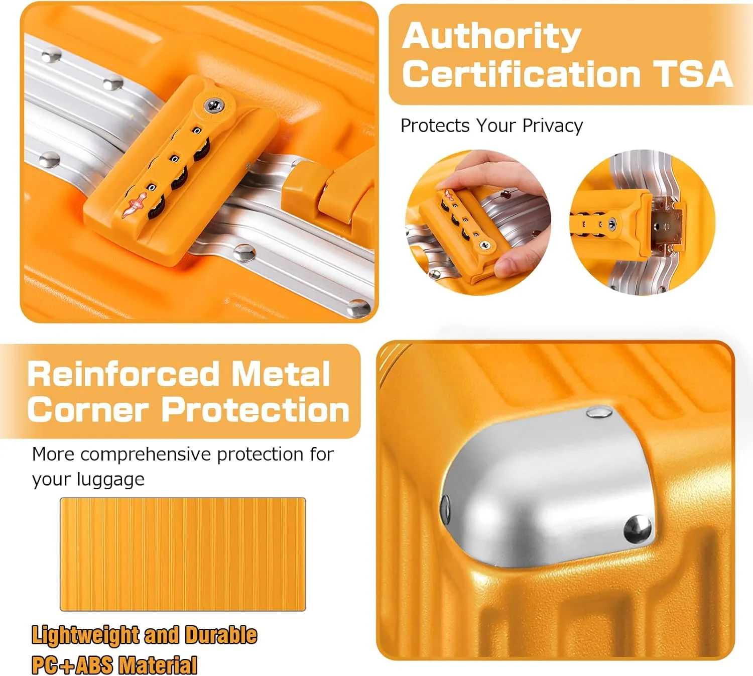 AnyZip Carry On Luggage Aluminium Frame Suitcase PC ABS Hard Shell TSA Lock No Zipper 20In Orange