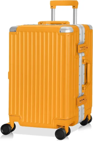 AnyZip Carry On Luggage Aluminium Frame Suitcase PC ABS Hard Shell TSA Lock No Zipper 20In Orange