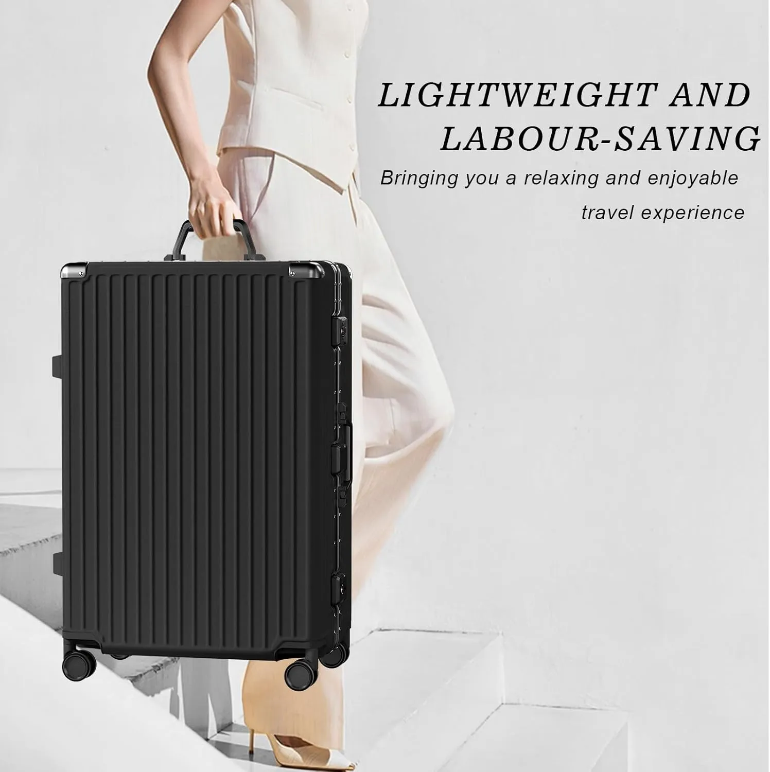 AnyZip Luggage Sets 2 Piece Aluminum Frame Carry On and Checked Suitcase PC ABS Hard Shell TSA Lock No Zipper(Black, 20/28)