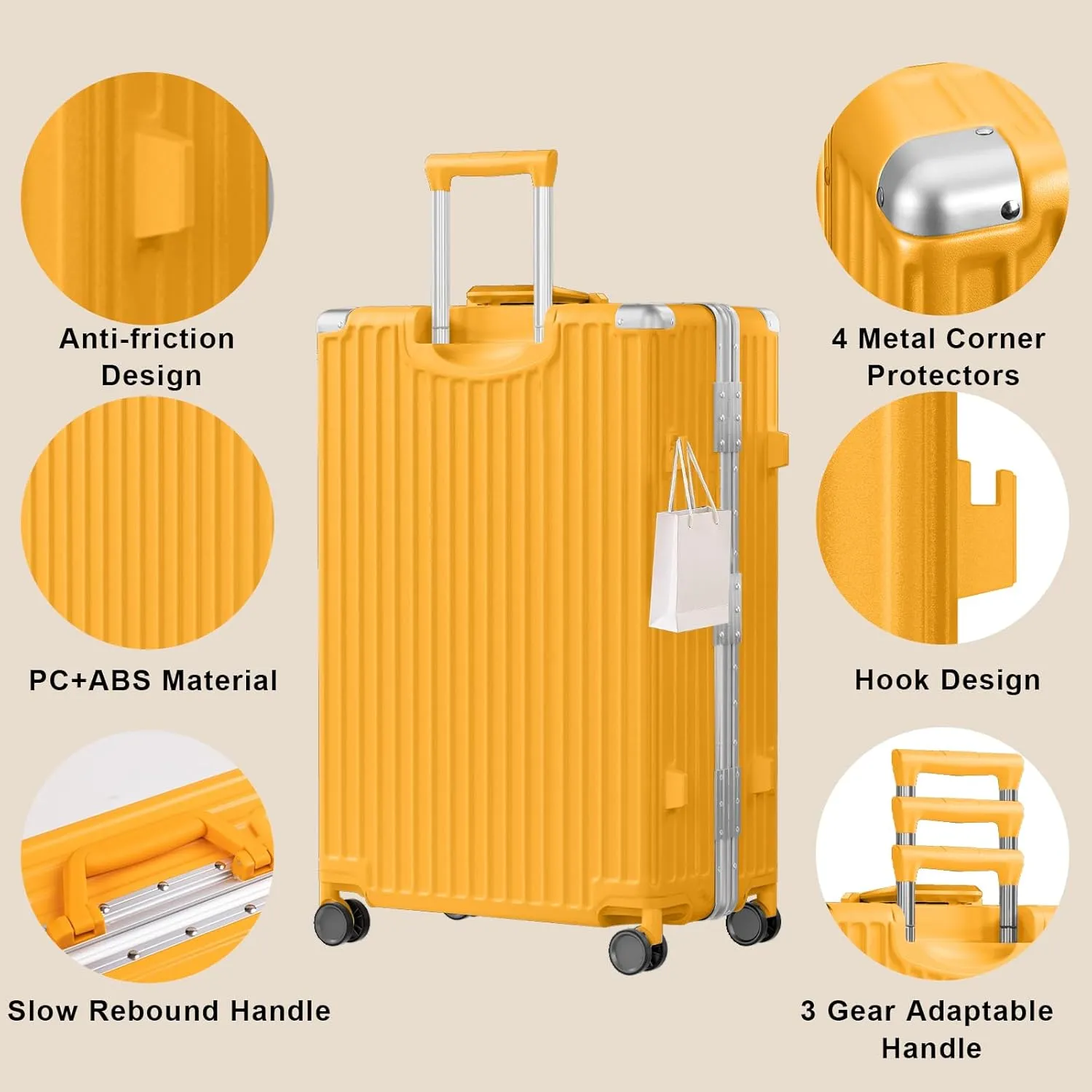 AnyZip Luggage Sets 2 Piece Aluminum Frame Carry On and Checked Suitcase PC ABS Hard Shell TSA Lock No Zipper(Orange, 20/28)