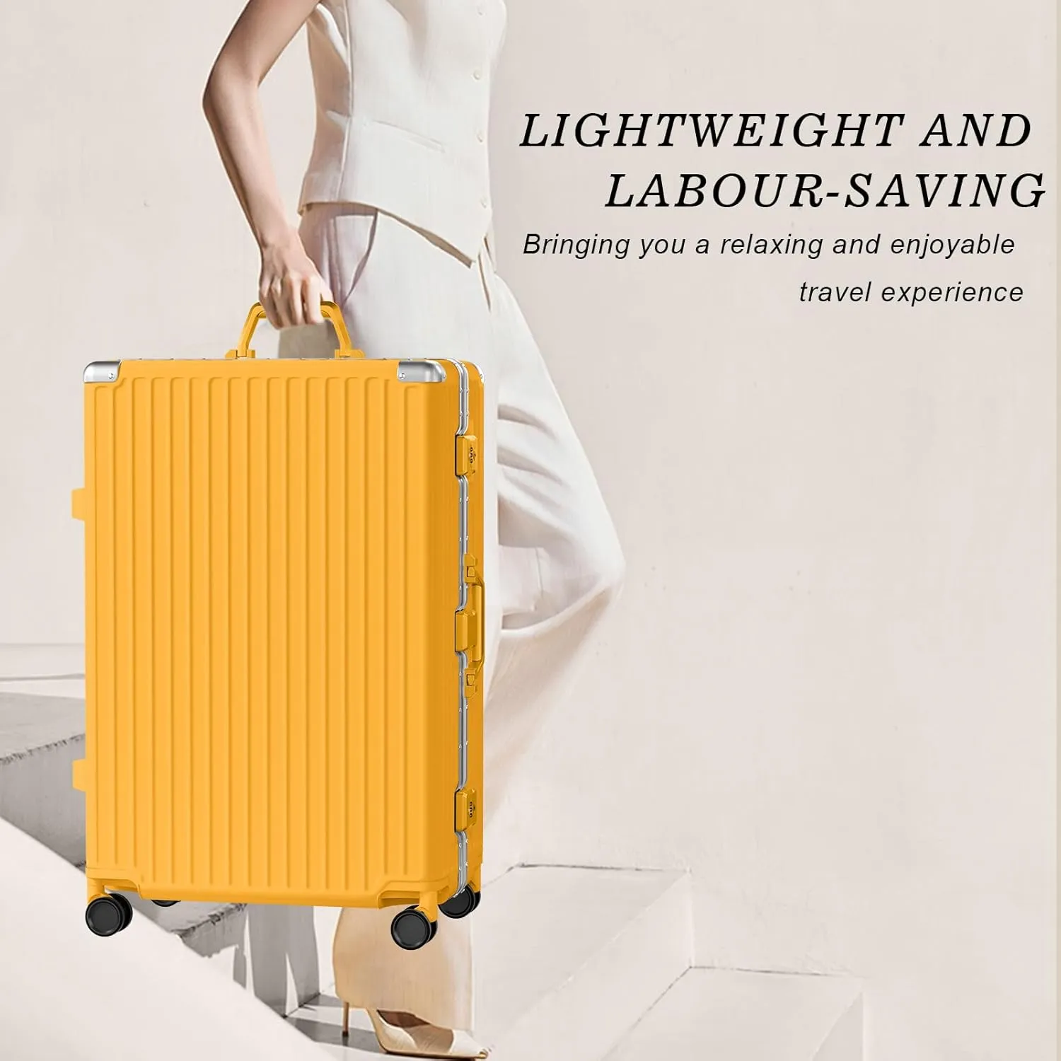 AnyZip Luggage Sets 2 Piece Aluminum Frame Carry On and Checked Suitcase PC ABS Hard Shell TSA Lock No Zipper(Orange, 20/28)