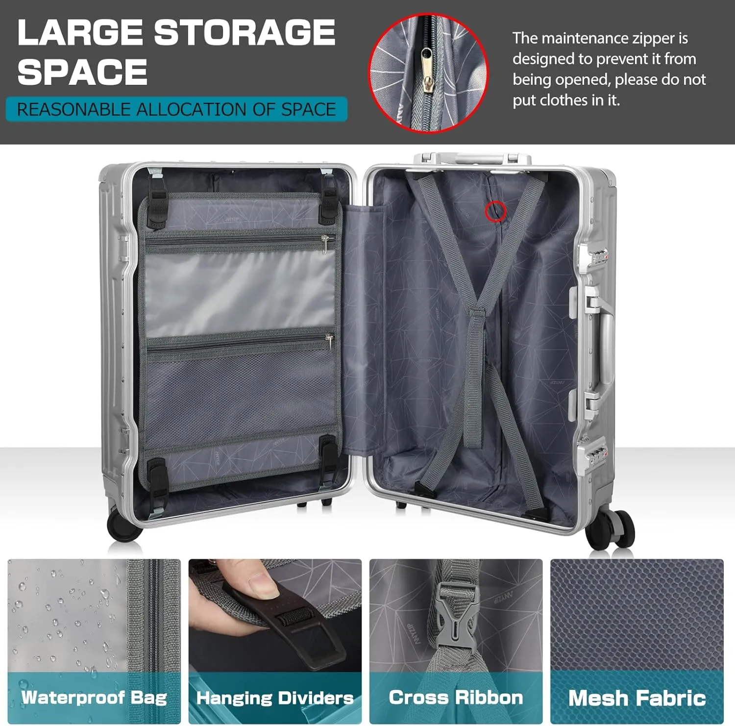 AnyZip Luggage Sets 2 Piece Aluminum Frame Carry On and Checked Suitcase PC ABS Hard Shell TSA Lock No Zipper(Silver, 20/28)
