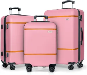 AnyZip Luggage Sets 3 Piece ABS PC Hardside Lightweight Suitcase with Spinner Wheels TSA Lock Carry on 20 24 28 Inch Pink