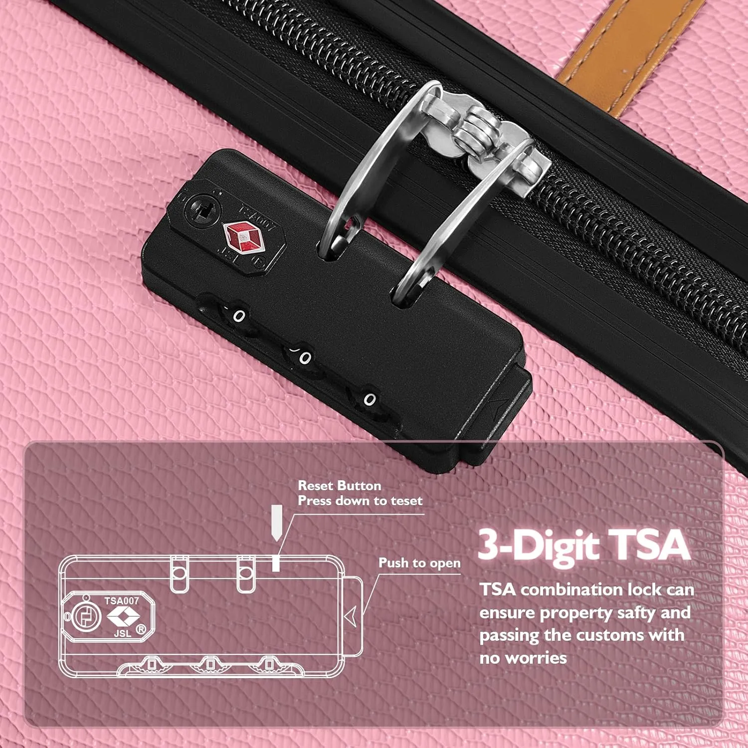 AnyZip Luggage Sets 3 Piece ABS PC Hardside Lightweight Suitcase with Spinner Wheels TSA Lock Carry on 20 24 28 Inch Pink