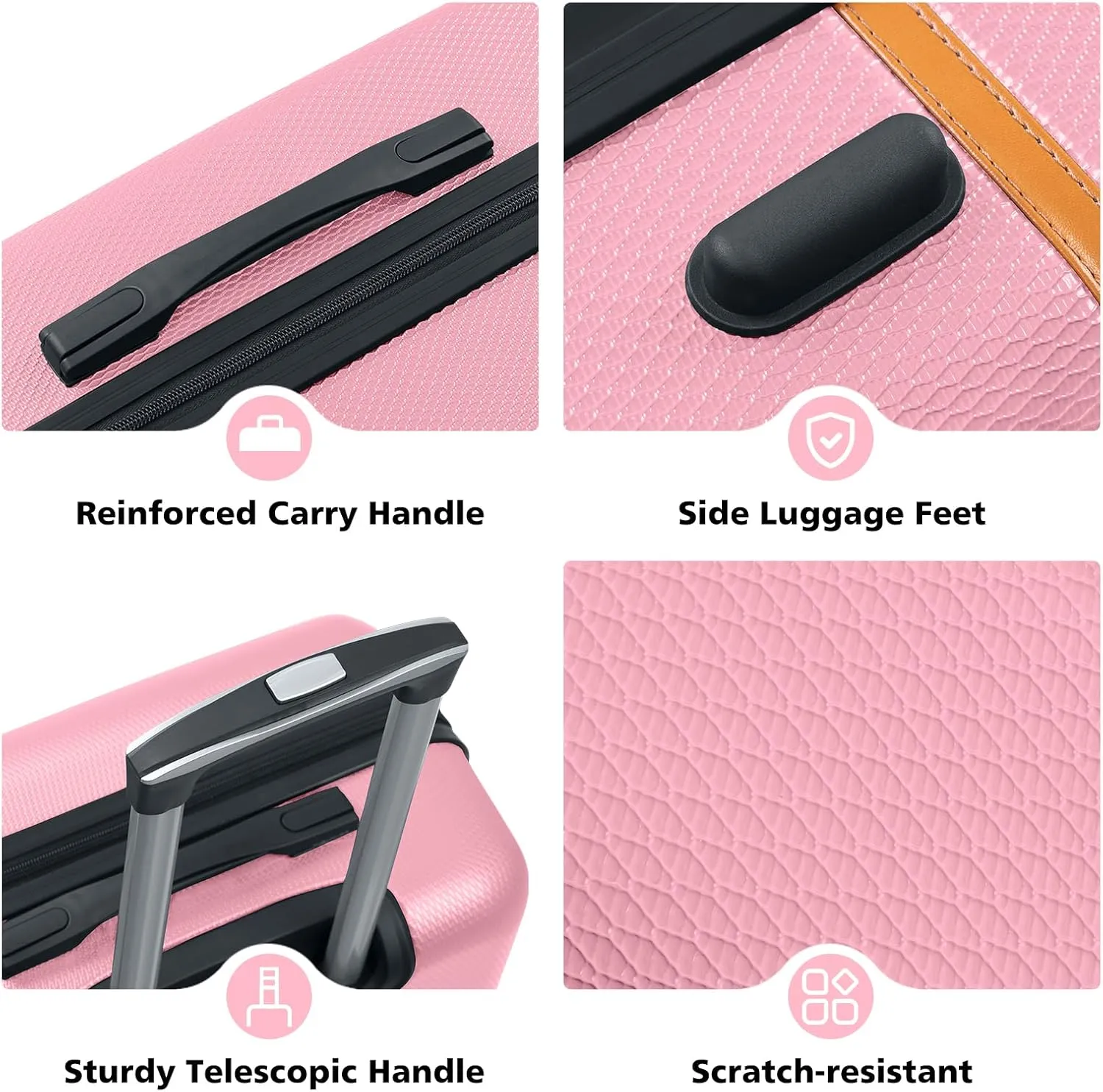 AnyZip Luggage Sets 3 Piece ABS PC Hardside Lightweight Suitcase with Spinner Wheels TSA Lock Carry on 20 24 28 Inch Pink