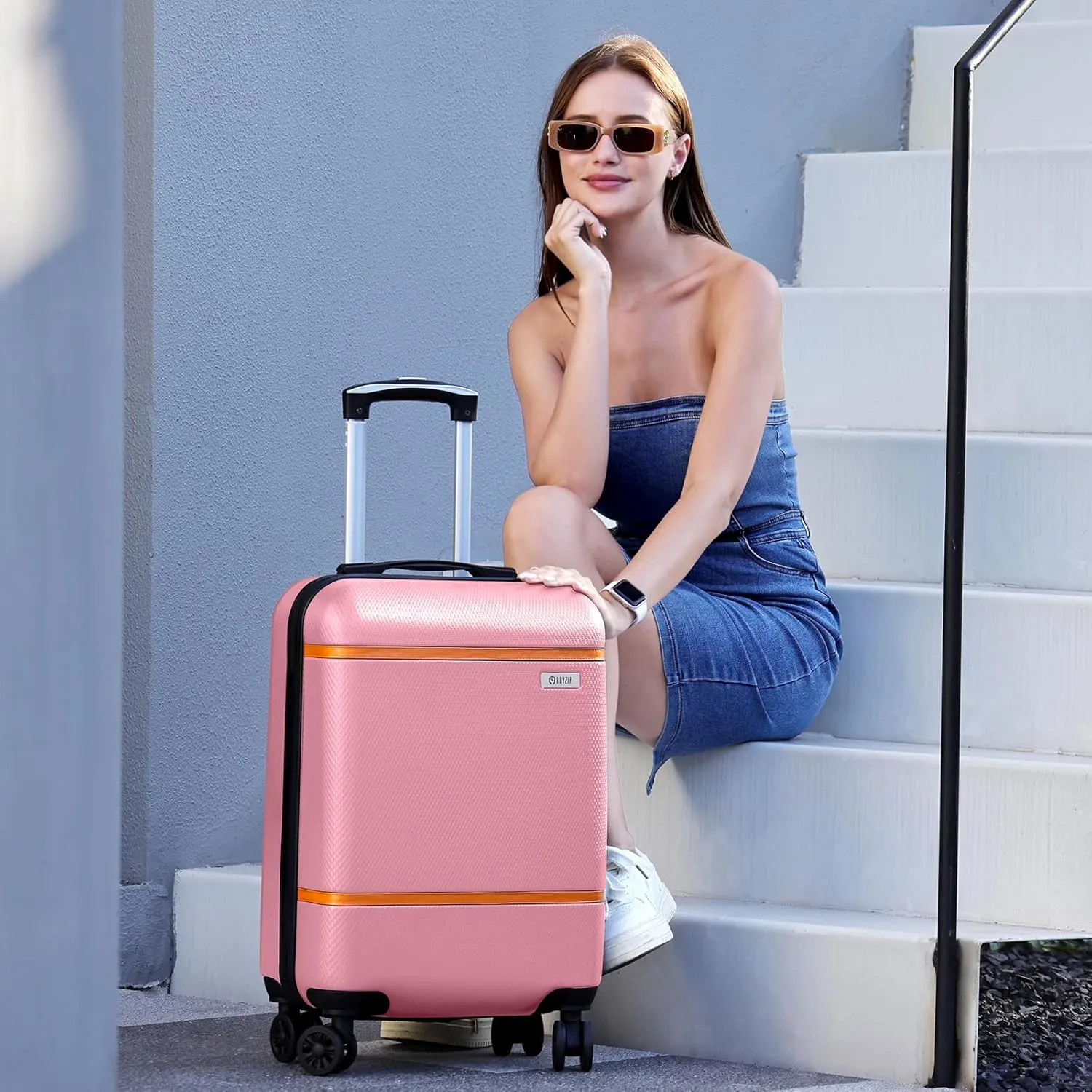 AnyZip Luggage Sets 3 Piece ABS PC Hardside Lightweight Suitcase with Spinner Wheels TSA Lock Carry on 20 24 28 Inch Pink