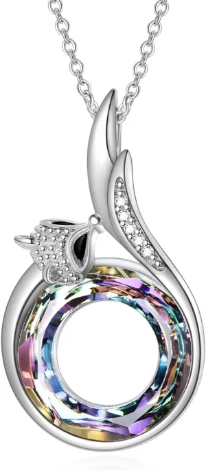 AOBOCO Sterling Silver Fox Tail Pendant Necklace Embellished With Crystals From Austria, Fine Jewelry Gifts for Fox Lovers and Women