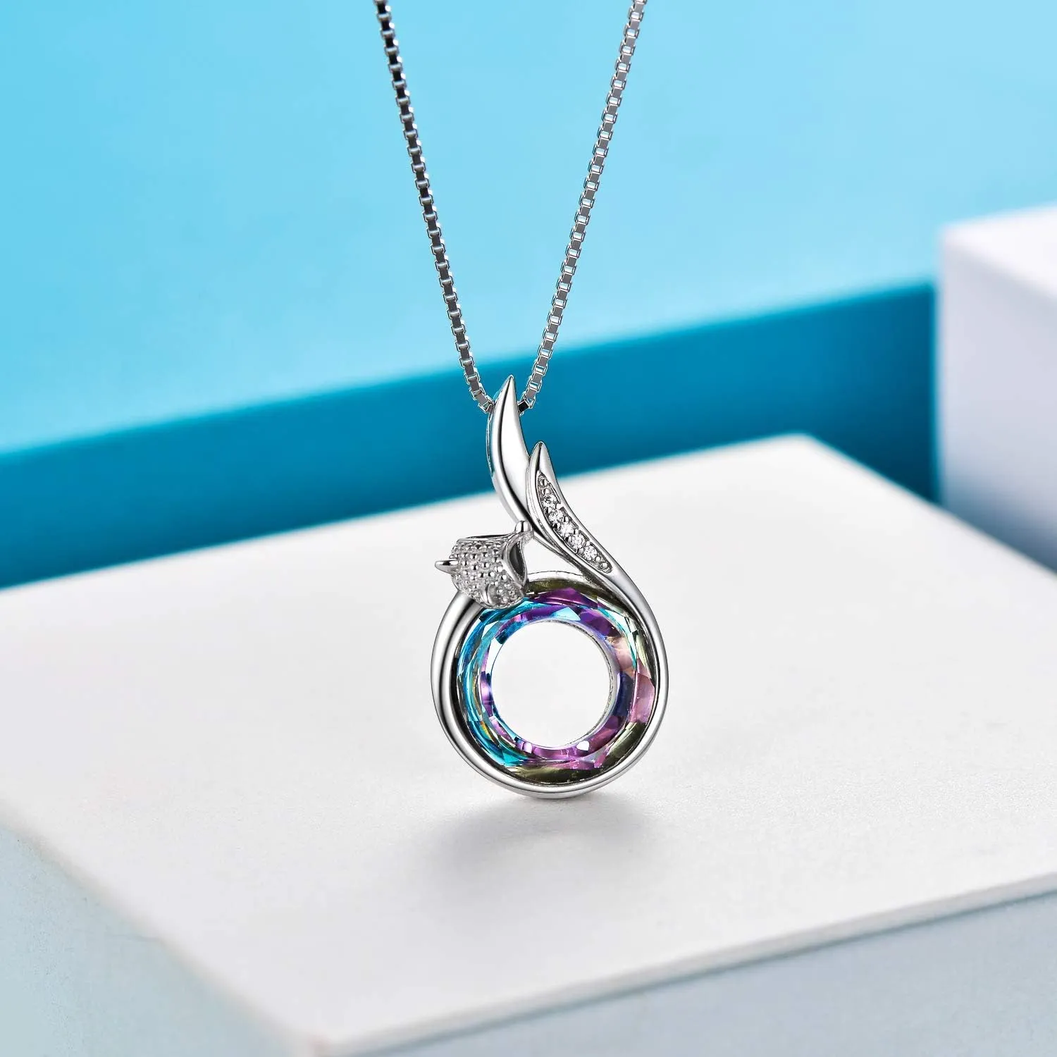AOBOCO Sterling Silver Fox Tail Pendant Necklace Embellished With Crystals From Austria, Fine Jewelry Gifts for Fox Lovers and Women