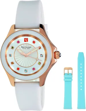 Arbon Collection White Stainless Steel Women's Watch with Extra Blue Silicone Interchangable Band