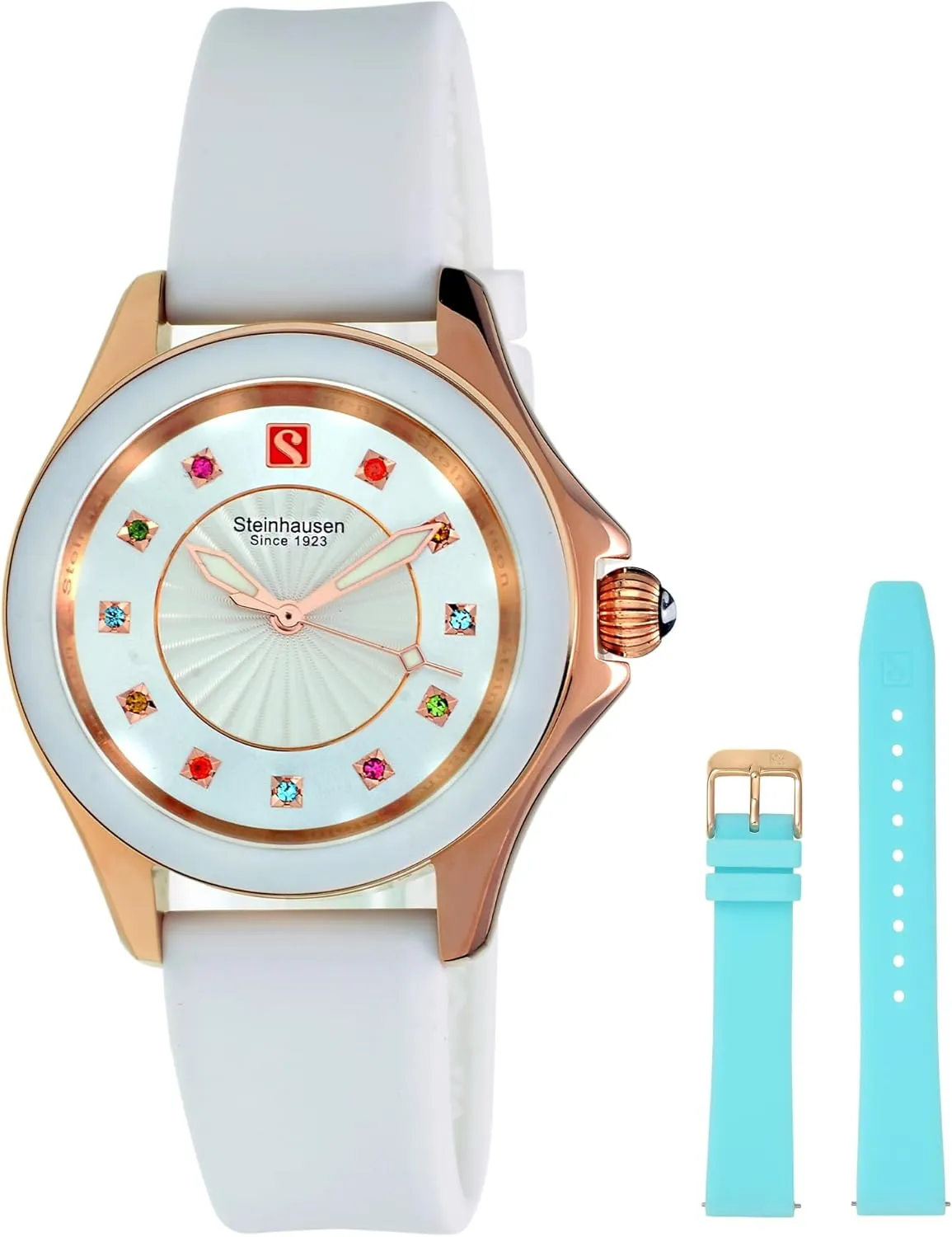 Arbon Collection White Stainless Steel Women's Watch with Extra Blue Silicone Interchangable Band