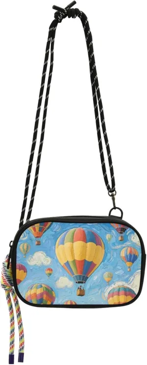 Art Painting Blue Hot Air Balloon Crossbody Wallet Purse Womens Fashion with Adjustable Strap Women's Shoulder Handbags Take a walk
