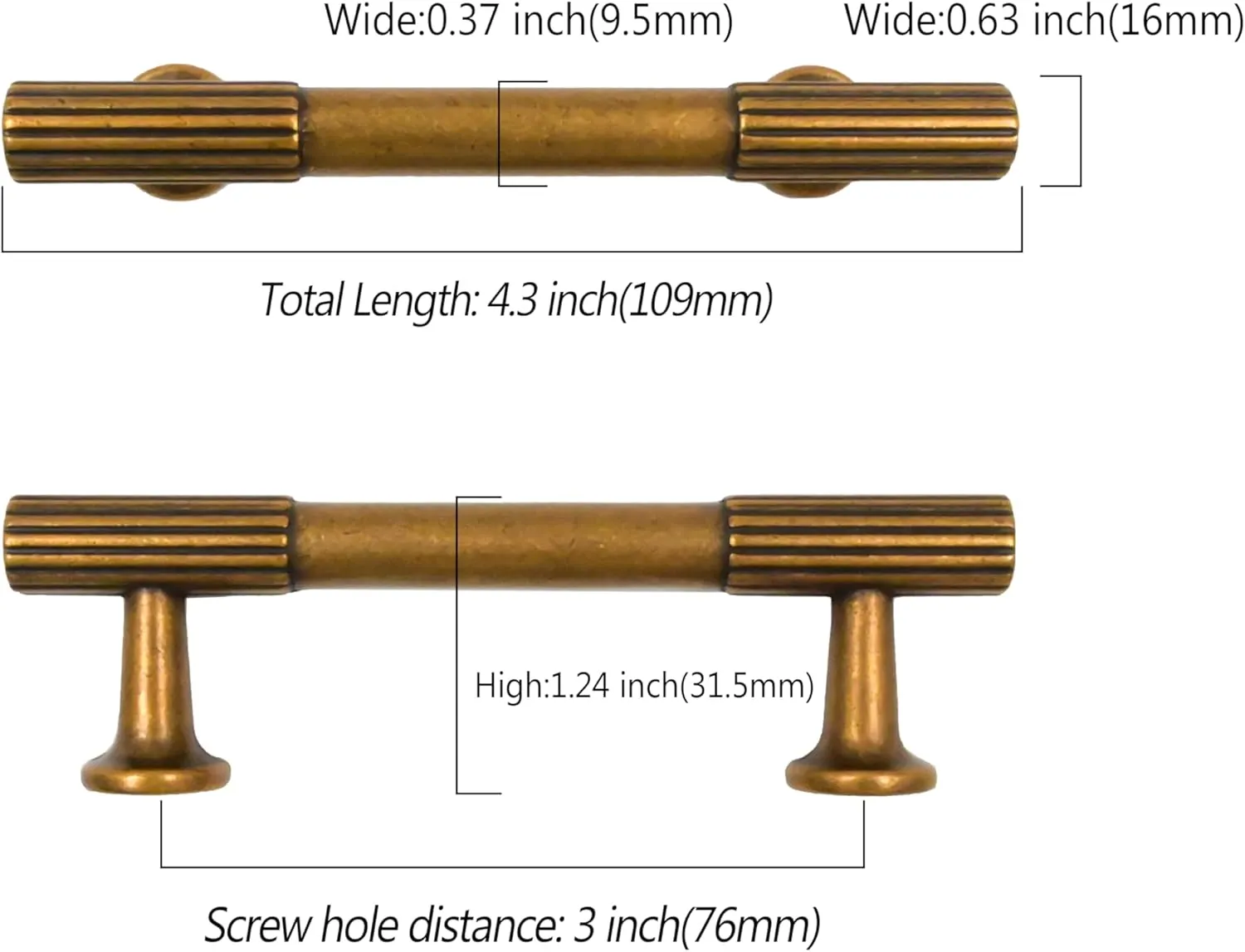 Asidrama 10 Pack 3 Inch(76mm) Antique Brass Cabinet pulls Kitchen Cabinet Handles, Cabinet Pulls Kitchen Cabinet Hardware for Cupboard Drawer Pulls