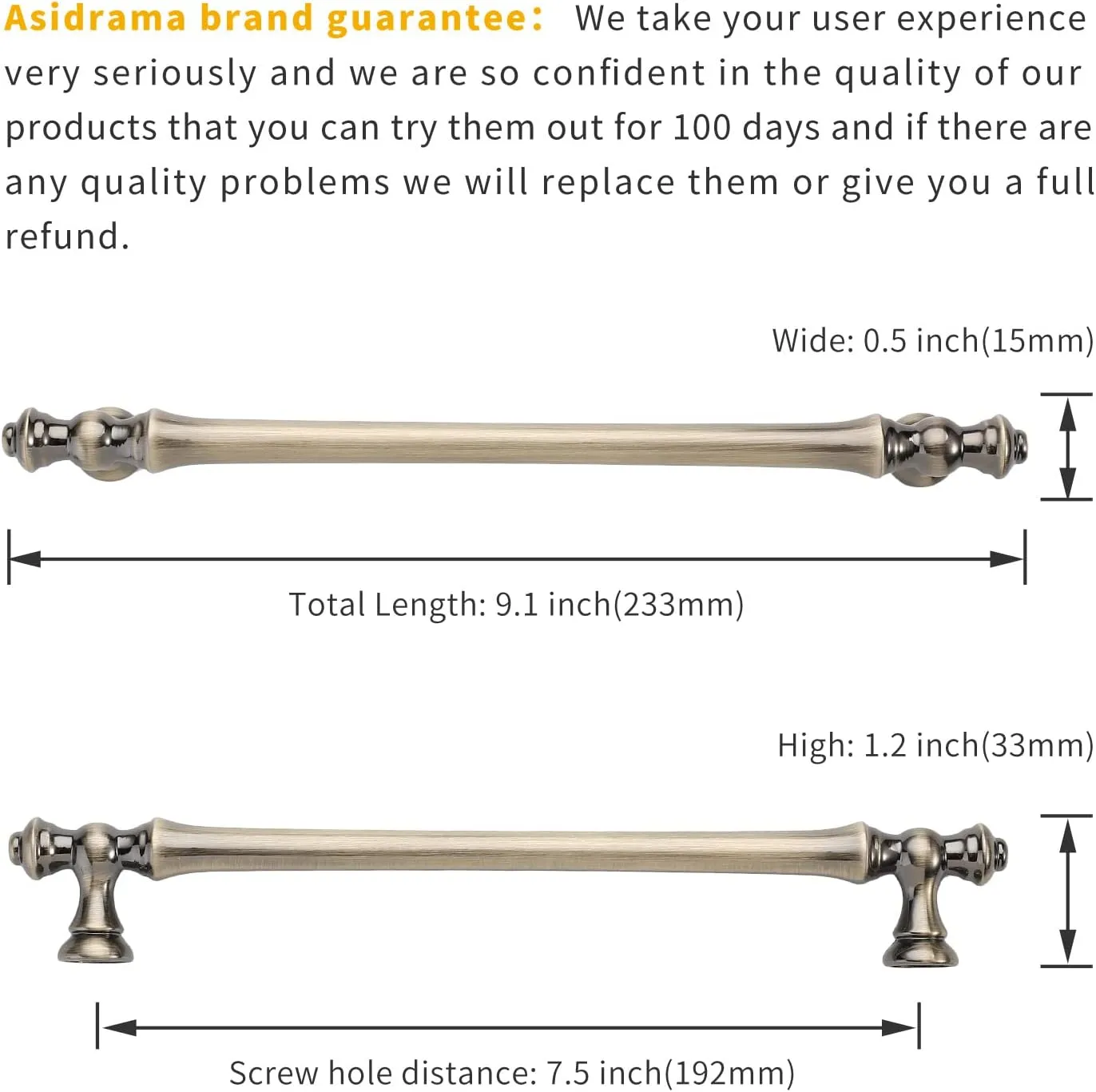 Asidrama 6 Pack 7.5 Inch(192mm) Brushed Antique Brass Kitchen Cabinet Handles, Gold Cabinet Pulls Kitchen Cabinet Hardware for Cupboard Drawer Pulls
