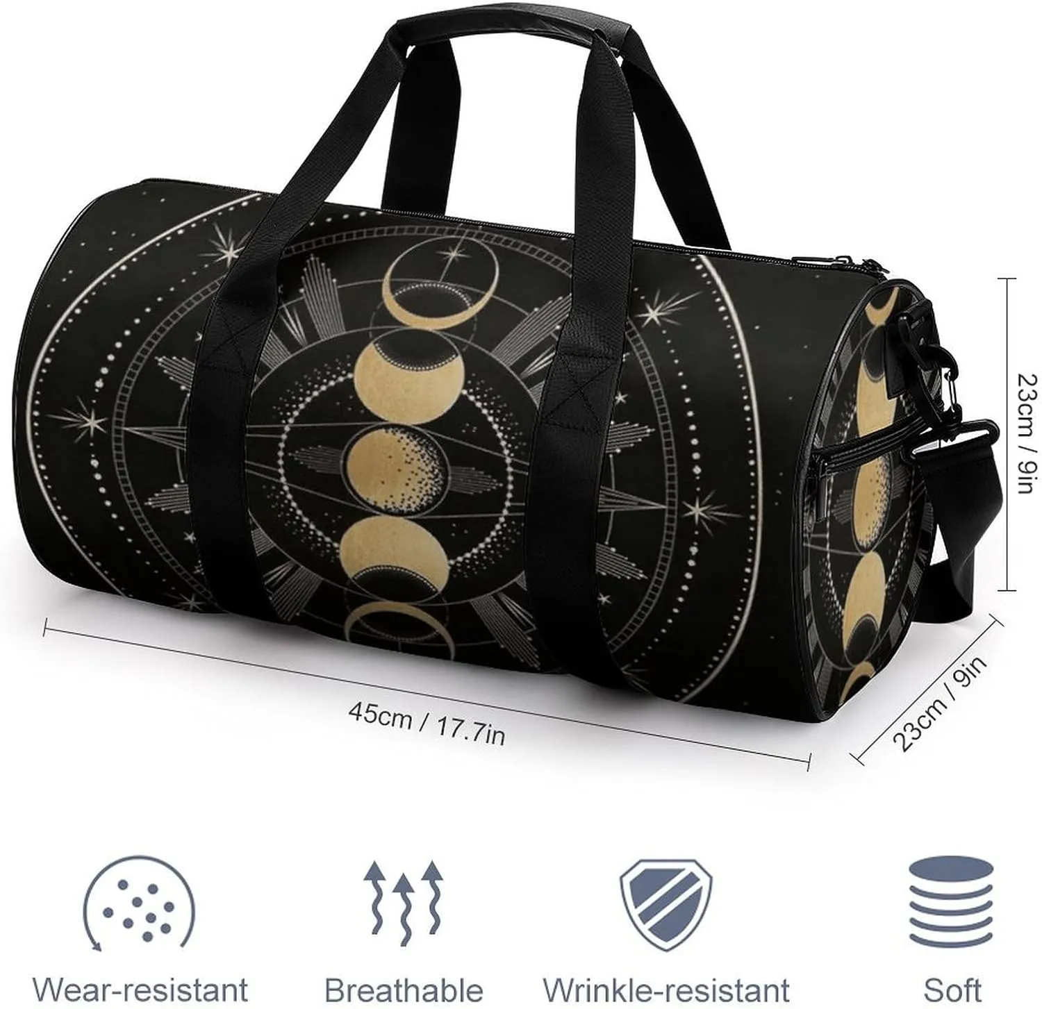 Astronomical Phenomenon Map of Solar Eclipse And Lunar Eclipse Art Large Capacity Cylindrical Fitness Bag, Hand-held Fitness Bag