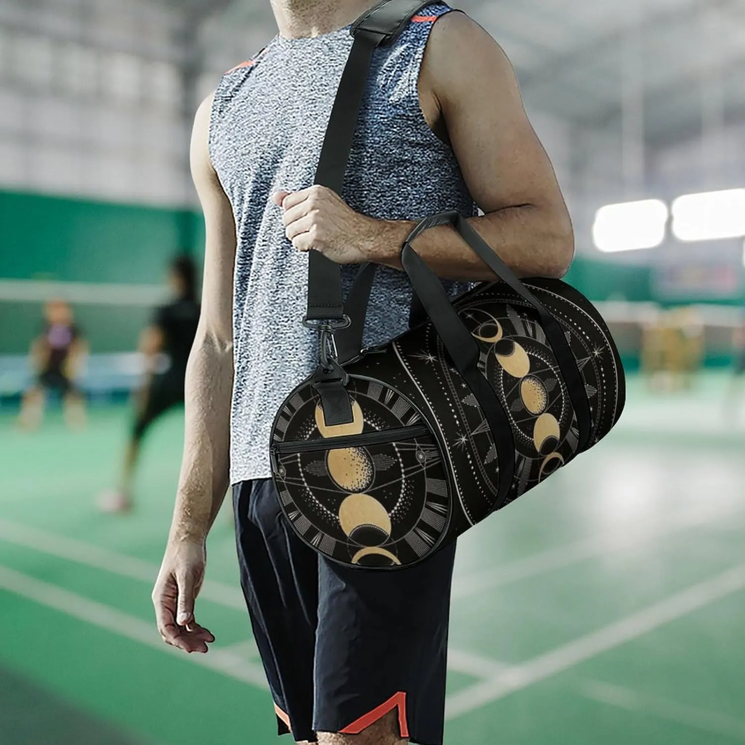 Astronomical Phenomenon Map of Solar Eclipse And Lunar Eclipse Art Large Capacity Cylindrical Fitness Bag, Hand-held Fitness Bag