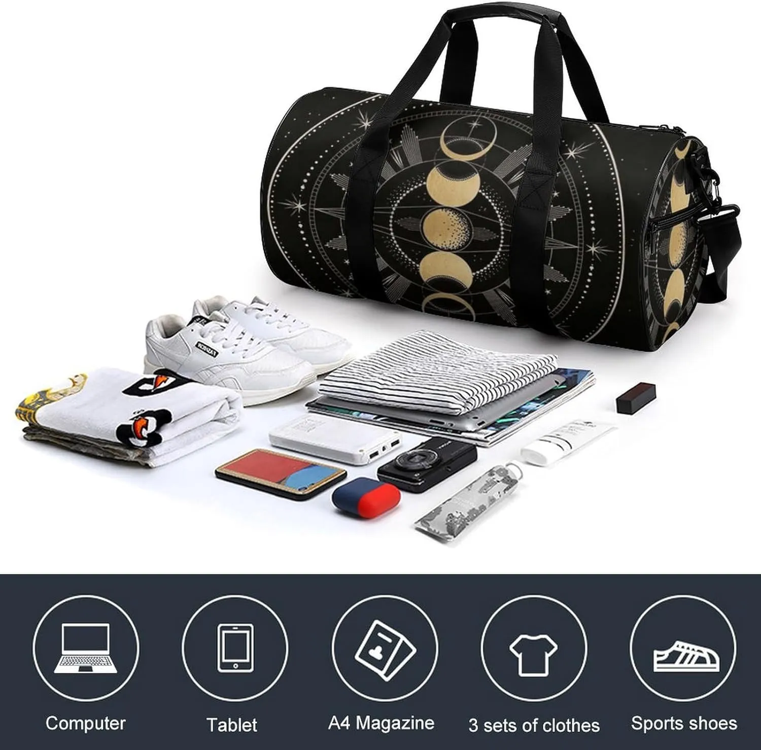Astronomical Phenomenon Map of Solar Eclipse And Lunar Eclipse Art Large Capacity Cylindrical Fitness Bag, Hand-held Fitness Bag