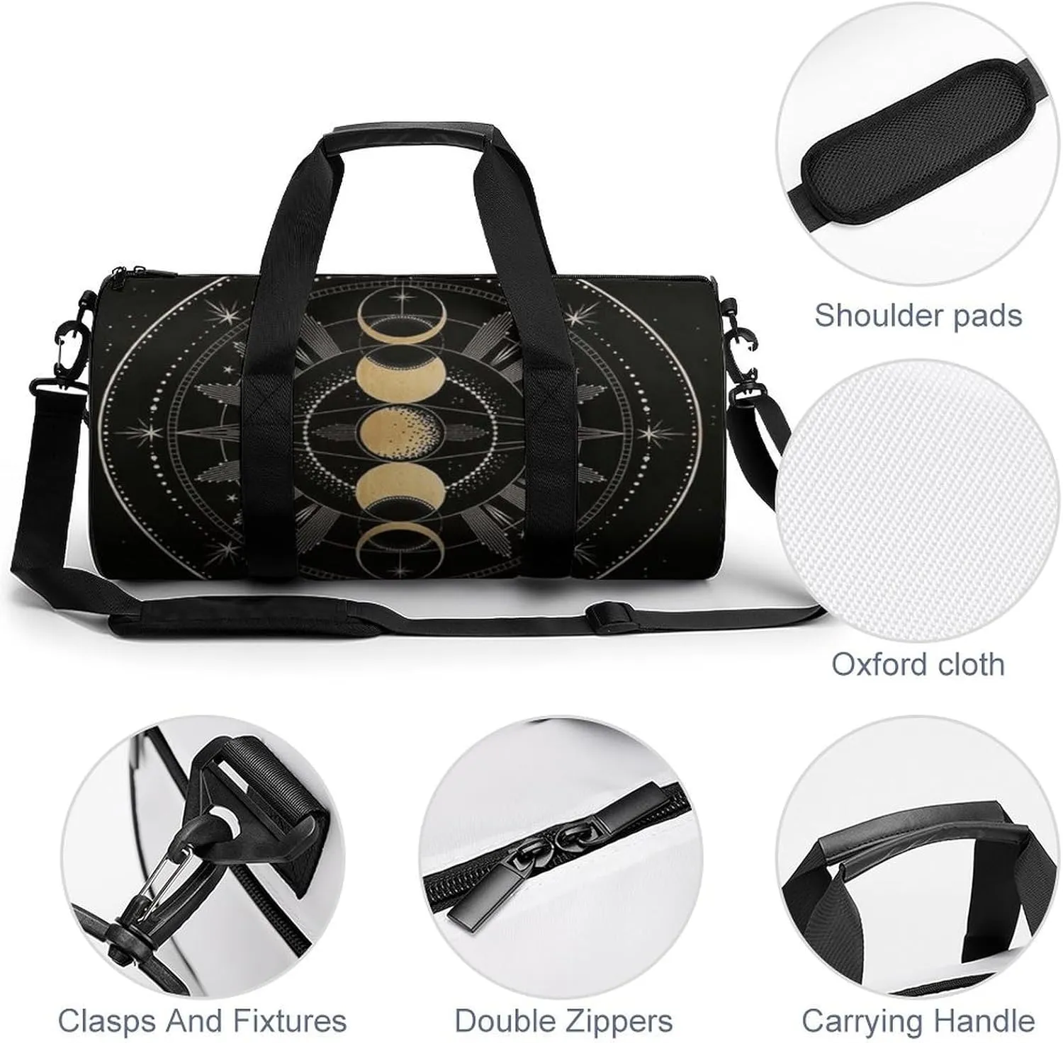 Astronomical Phenomenon Map of Solar Eclipse And Lunar Eclipse Art Large Capacity Cylindrical Fitness Bag, Hand-held Fitness Bag