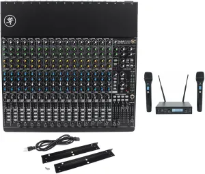 Audiosavings bundle: Mackie 1604VLZ4 Mixer 16-Channel Compact Analog w/ 16 ONYX Preamps bundled with Rockville RWM65U Dual UHF 15 Channel Metal Handheld Wireless Microphone System (2 items)