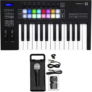 Audiosavings Bundle: Novation Launchkey 25 MK3 25-Key USB MIDI Ableton Live Keyboard Controller Bundle with Rockville RMC-XLR High-End Metal DJ Handheld Wired Microphone Mic w (2) Cable (2 Items)
