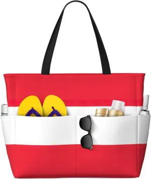 Austrian Flag Print Large Tote Bag For Women, Travel Shoulder Bag Handle Handbag For Gym, Work, Travel