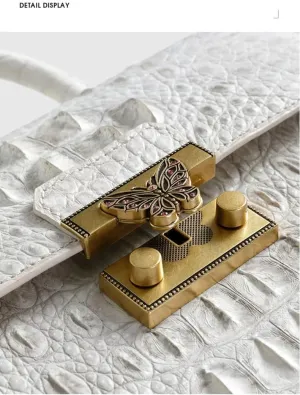 Authentic Exotic Crocodile Skin Lady Rivets Purse Genuine Alligator Leather Women Small Single Shoulder Bag Female Mini Handbag, White