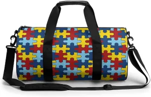 AUTISM AWARANESS Large Capacity Portable Cylindrical Fitness Bag