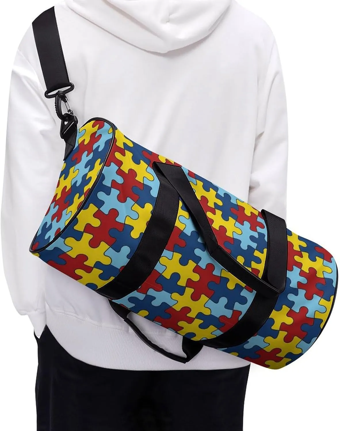 AUTISM AWARANESS Large Capacity Portable Cylindrical Fitness Bag