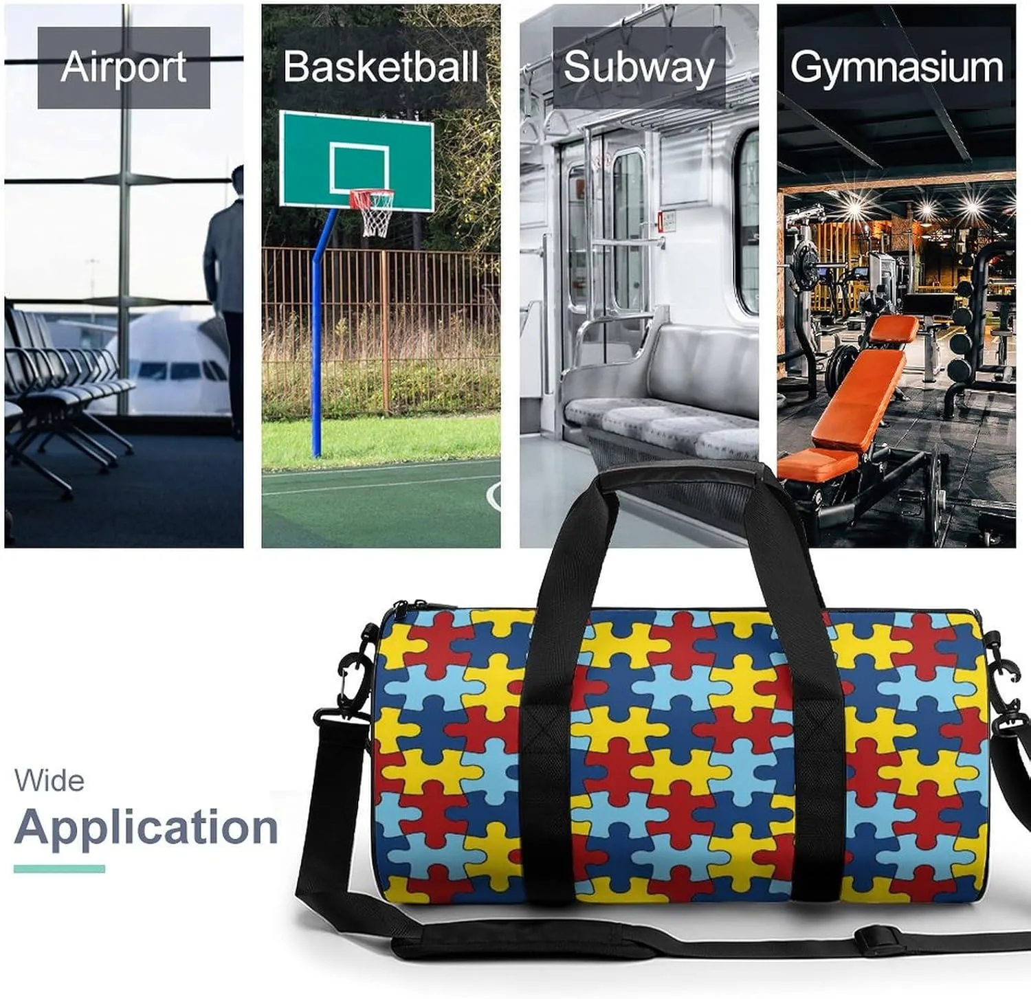 AUTISM AWARANESS Large Capacity Portable Cylindrical Fitness Bag