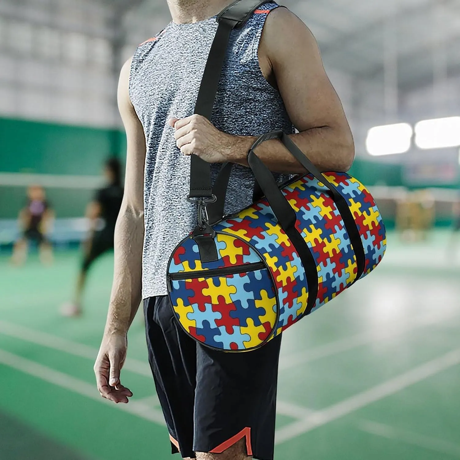 AUTISM AWARANESS Large Capacity Portable Cylindrical Fitness Bag