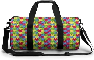 Autism Awareness Gym Bag for Men Women Cylindrical Gym Duffle Bags Travel Sports Carryon Gymbag 17.7in/9in/9in