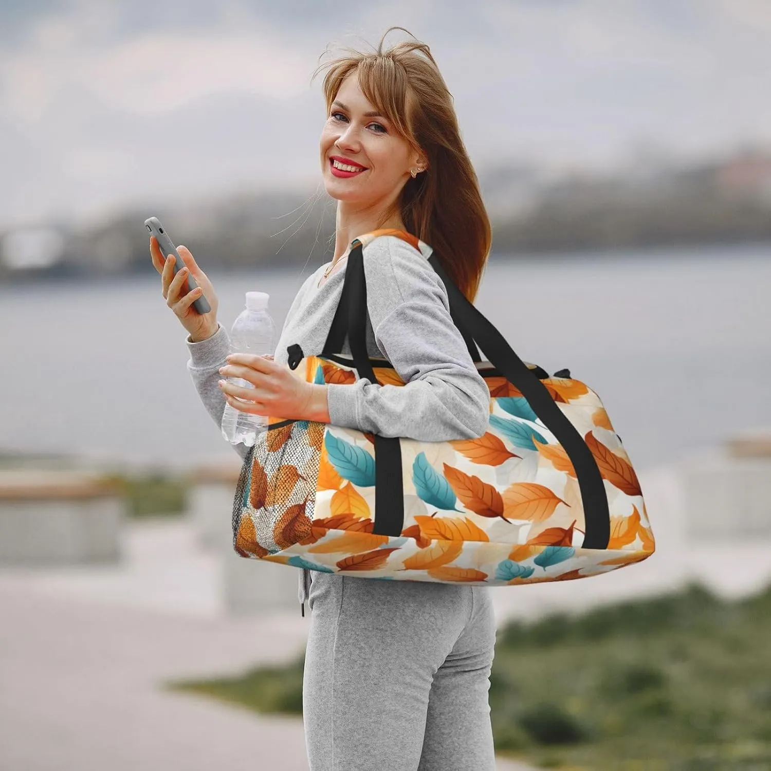 Autumn Orange Leaves Duffle Bag Foldable Travel Tote Bag Carry On Large Weekender Overnight Bags Waterproof Gym Bag For Women Men