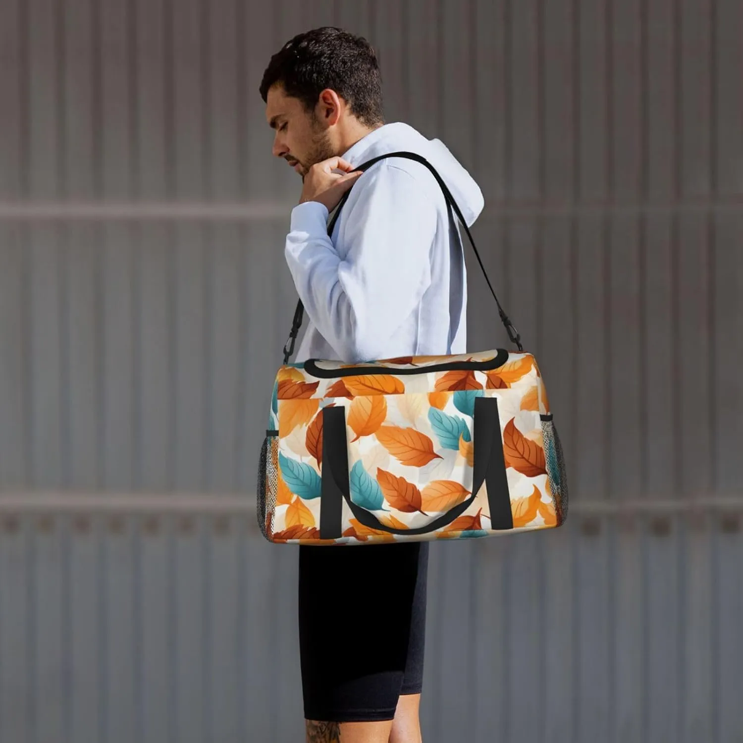Autumn Orange Leaves Duffle Bag Foldable Travel Tote Bag Carry On Large Weekender Overnight Bags Waterproof Gym Bag For Women Men