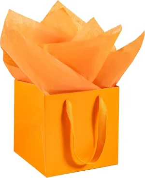 AZOWA Orange Square Gift Bags with Tissue - 6 Inch Paper Bags with Handles Birthday Party Favor Christmas Wedding Gift Box Flowers Decoration (10 PCS, 6x6x6 in)