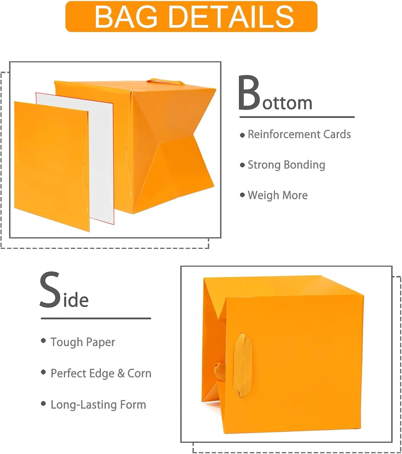 AZOWA Orange Square Gift Bags with Tissue - 6 Inch Paper Bags with Handles Birthday Party Favor Christmas Wedding Gift Box Flowers Decoration (10 PCS, 6x6x6 in)