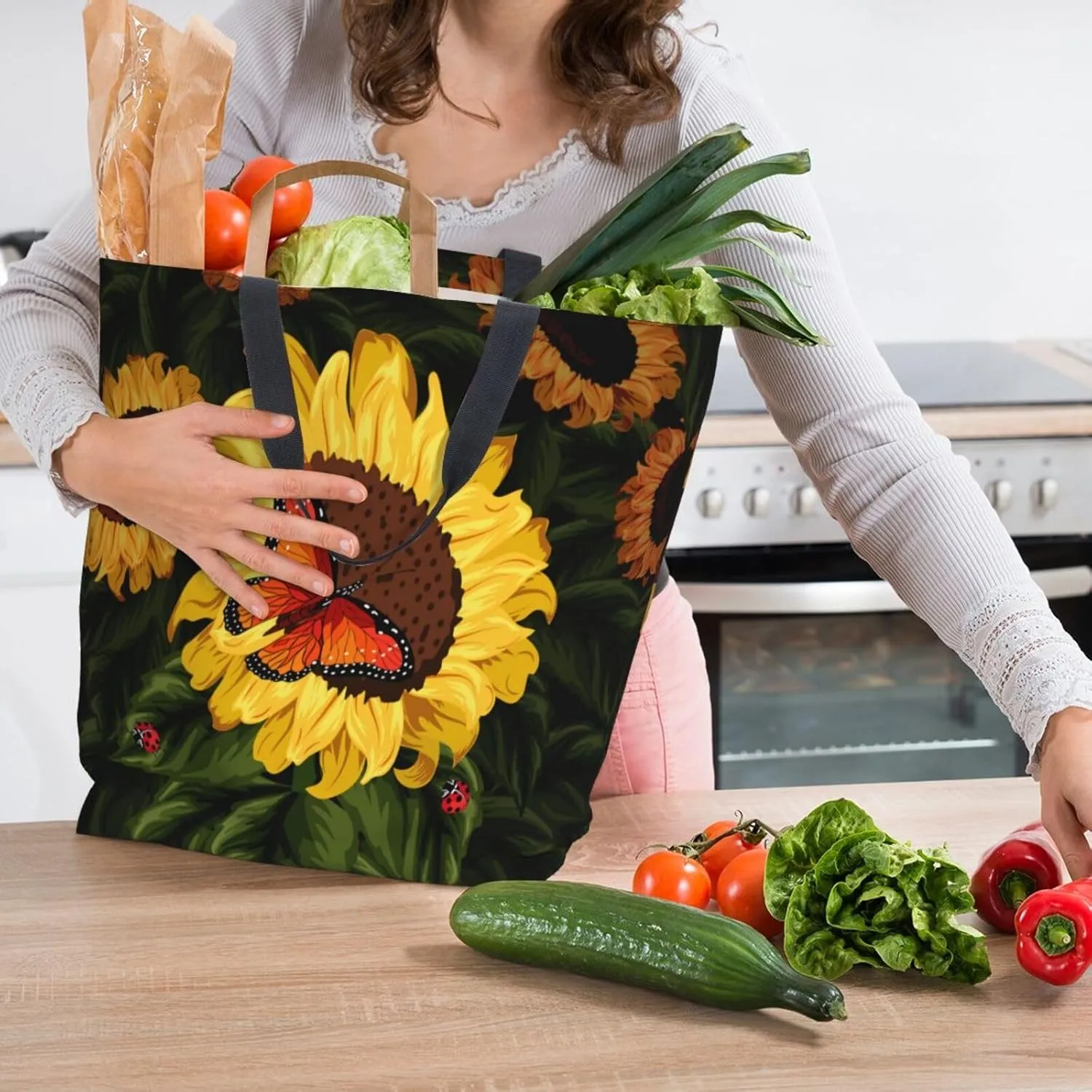 Baby Chicks Reusable Grocery bags Big Capacity Shopping Bag Canvas Shoulder Tote Handbag for Women Girls