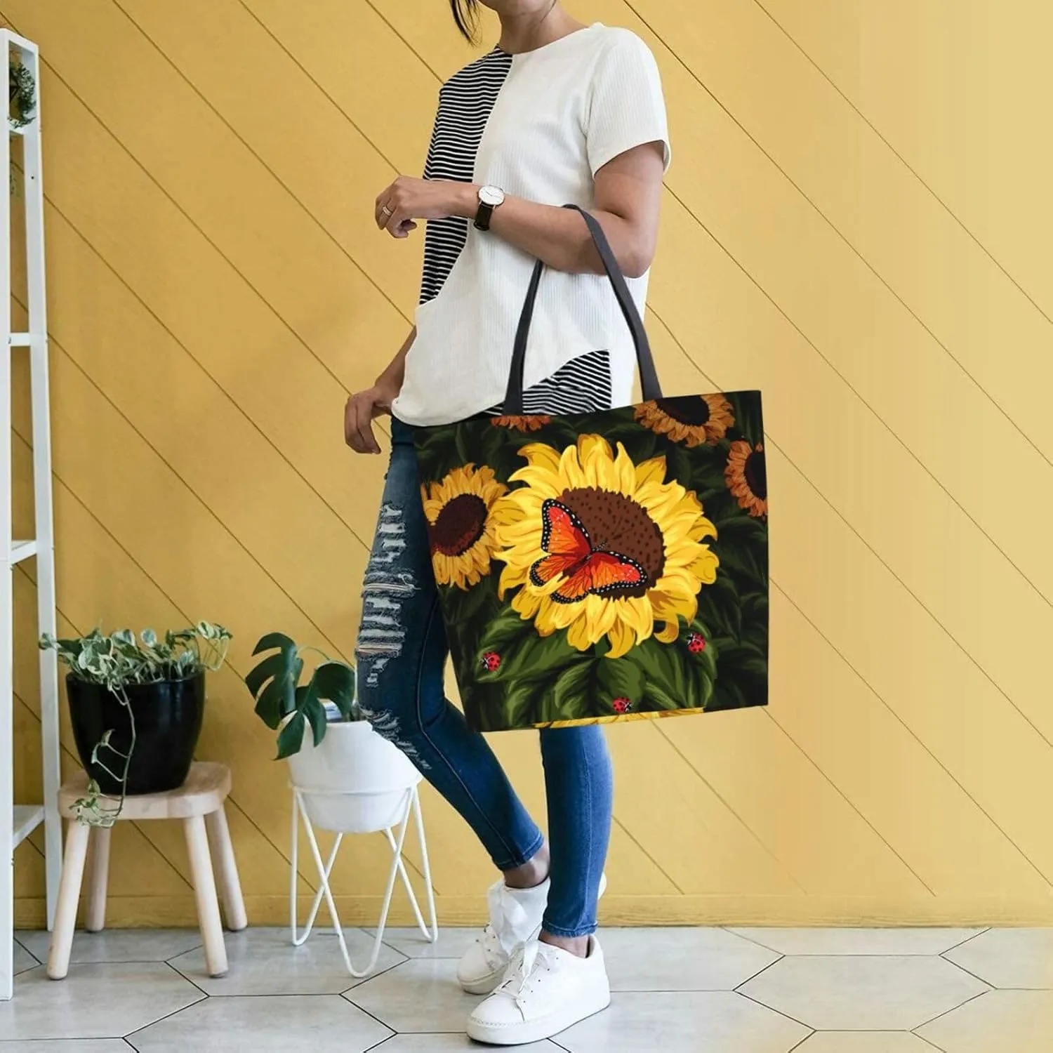 Baby Chicks Reusable Grocery bags Big Capacity Shopping Bag Canvas Shoulder Tote Handbag for Women Girls