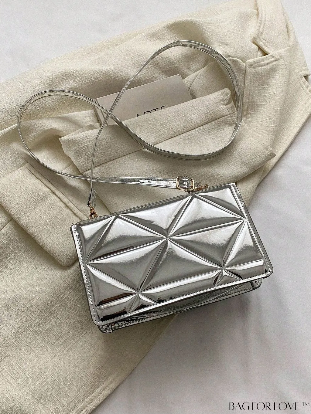 BagForLove - Blue Geometric Embossed Mini PU Square Bag with Chain DÃ©cor