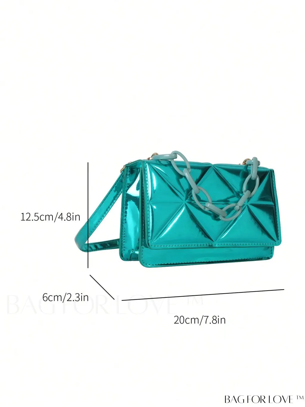 BagForLove - Blue Geometric Embossed Mini PU Square Bag with Chain DÃ©cor