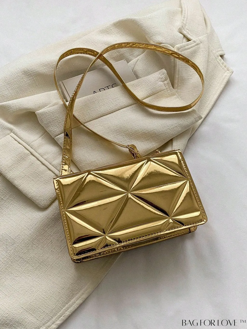 BagForLove - Blue Geometric Embossed Mini PU Square Bag with Chain DÃ©cor