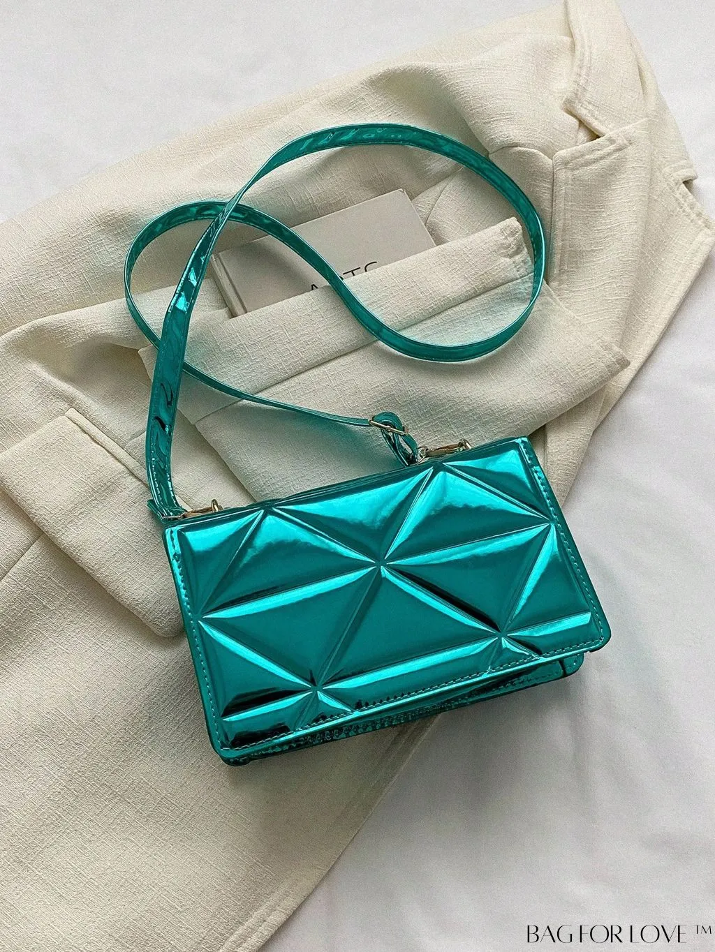BagForLove - Blue Geometric Embossed Mini PU Square Bag with Chain DÃ©cor