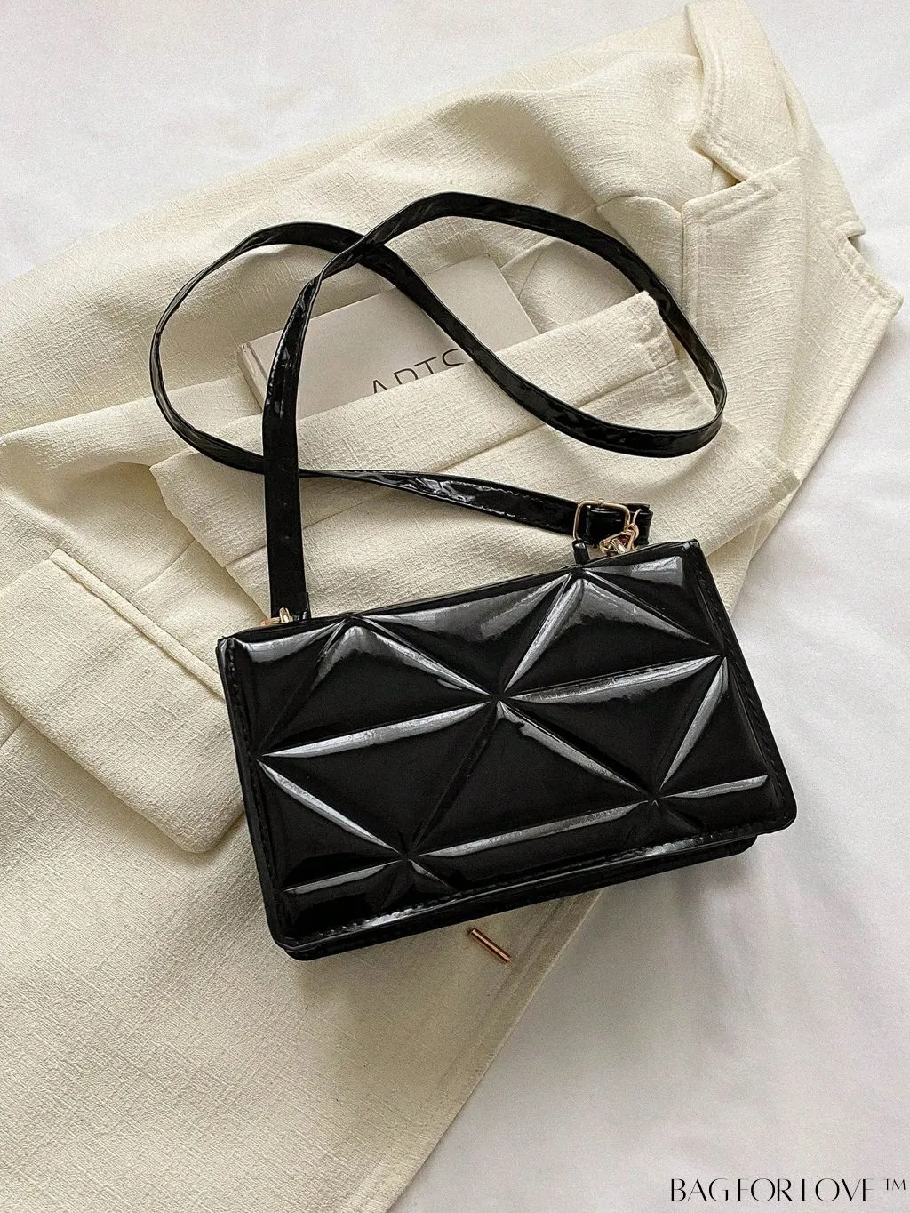 BagForLove - Blue Geometric Embossed Mini PU Square Bag with Chain DÃ©cor