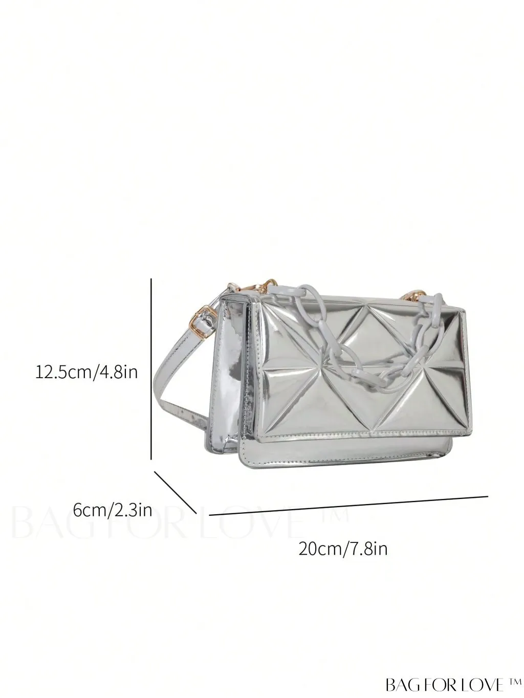 BagForLove - Blue Geometric Embossed Mini PU Square Bag with Chain DÃ©cor