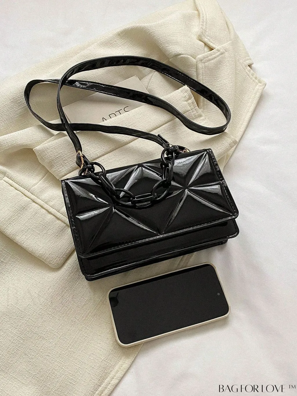 BagForLove - Blue Geometric Embossed Mini PU Square Bag with Chain DÃ©cor