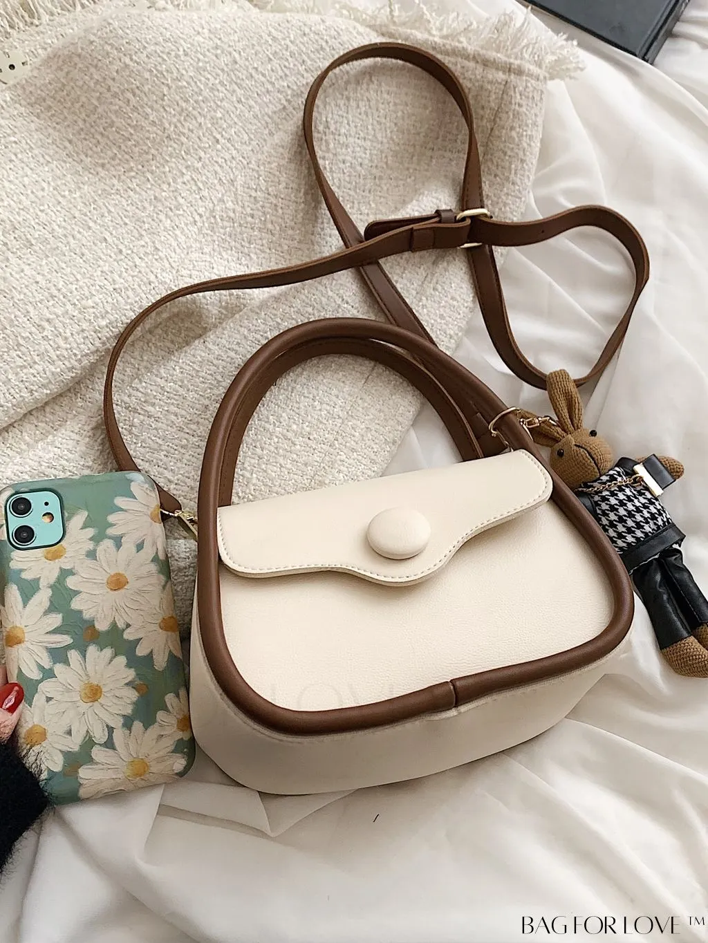 BagForLove - Chic Color Contrast Womens Diagonal Shoulder Bag with Portable Charm