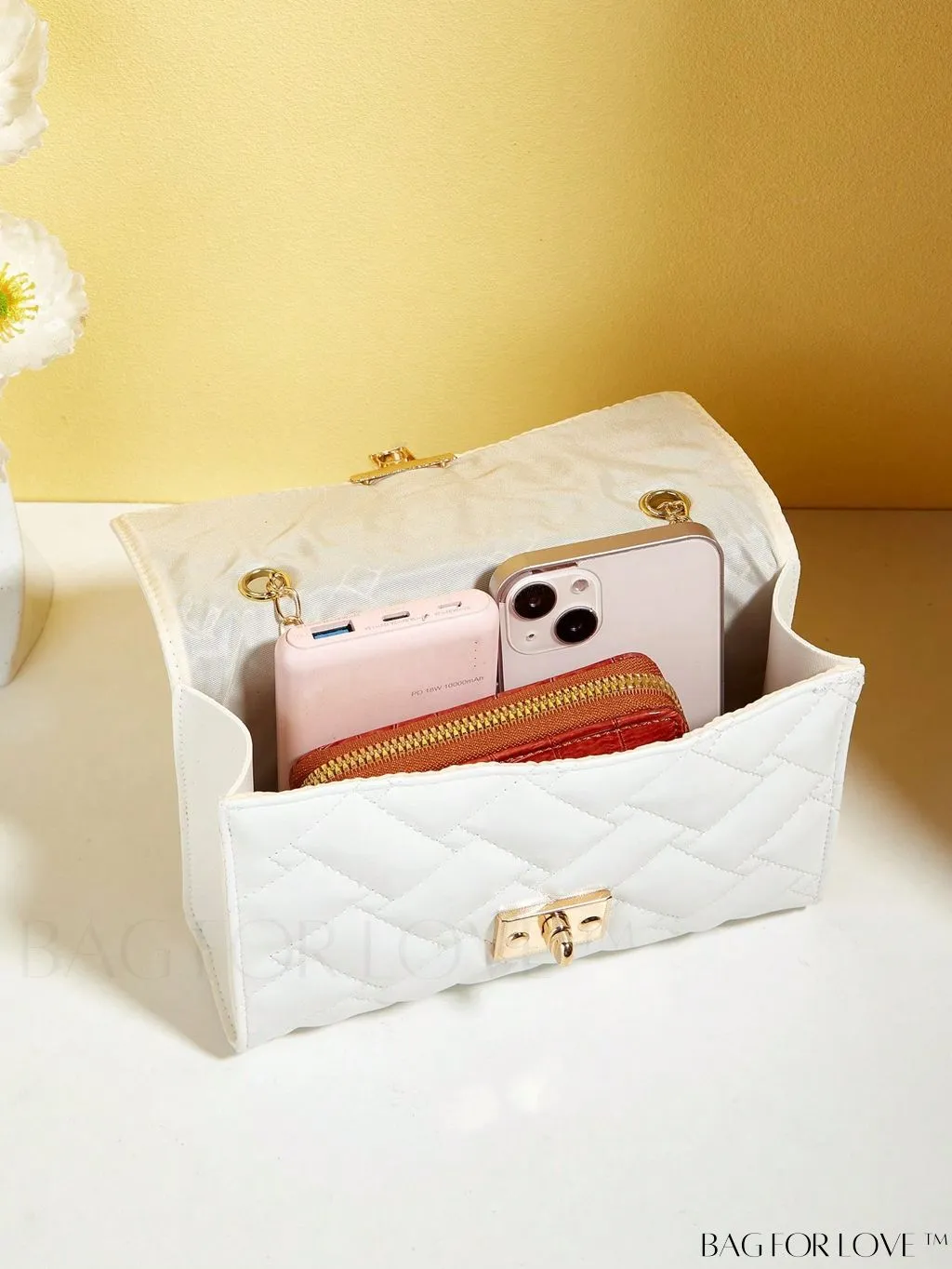 BagForLove - Compact PU Square Bag with Stitch Detail and Turn-lock Closure
