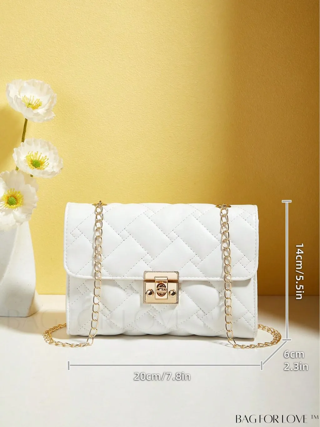 BagForLove - Compact PU Square Bag with Stitch Detail and Turn-lock Closure