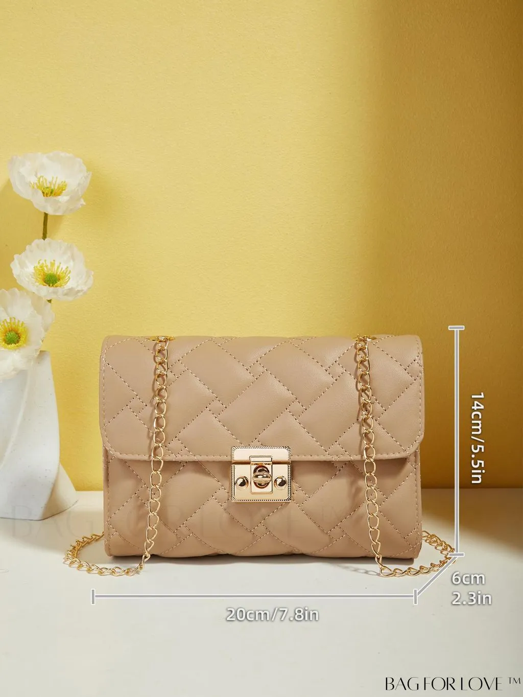 BagForLove - Compact PU Square Bag with Stitch Detail and Turn-lock Closure