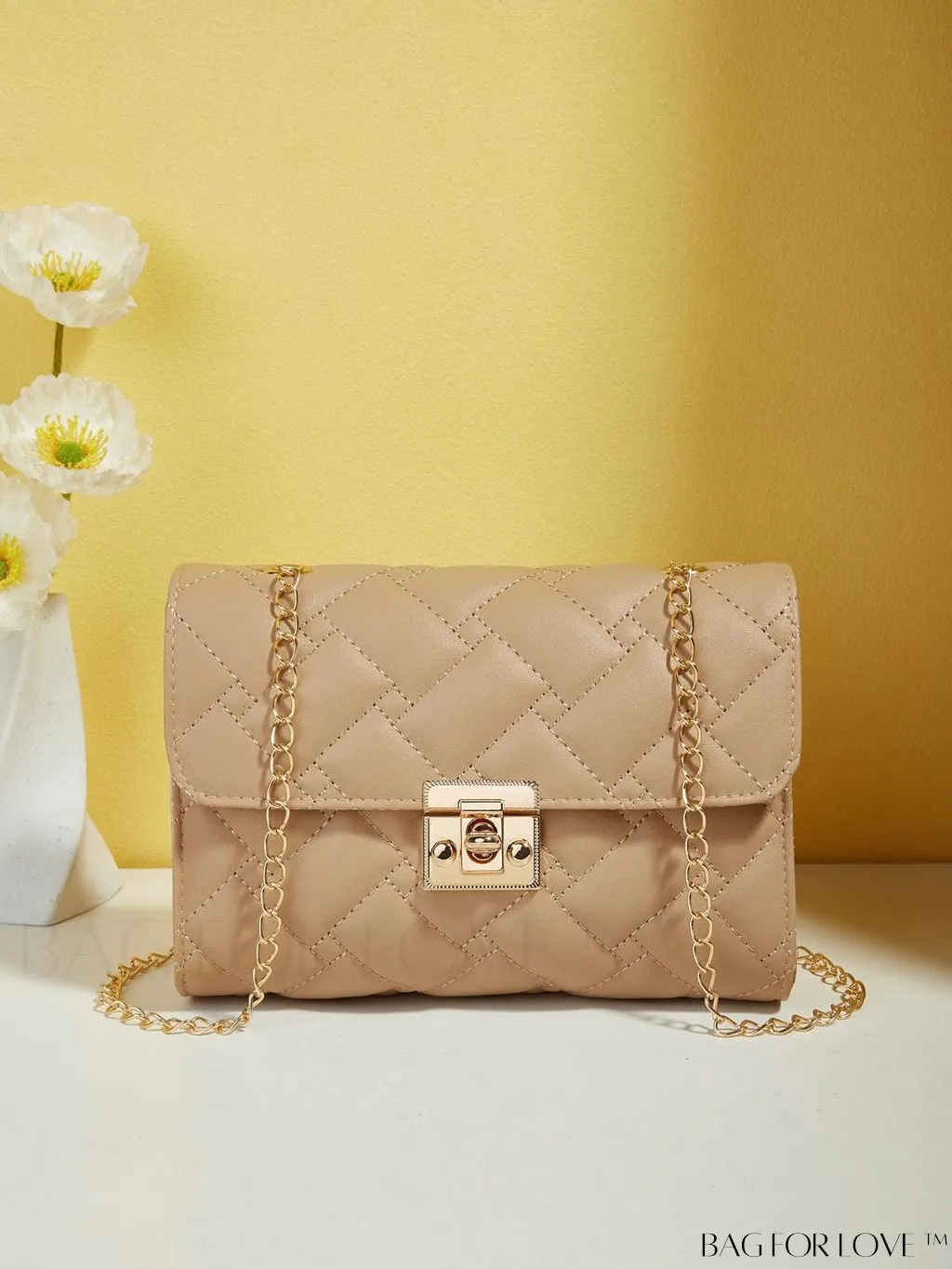 BagForLove - Compact PU Square Bag with Stitch Detail and Turn-lock Closure
