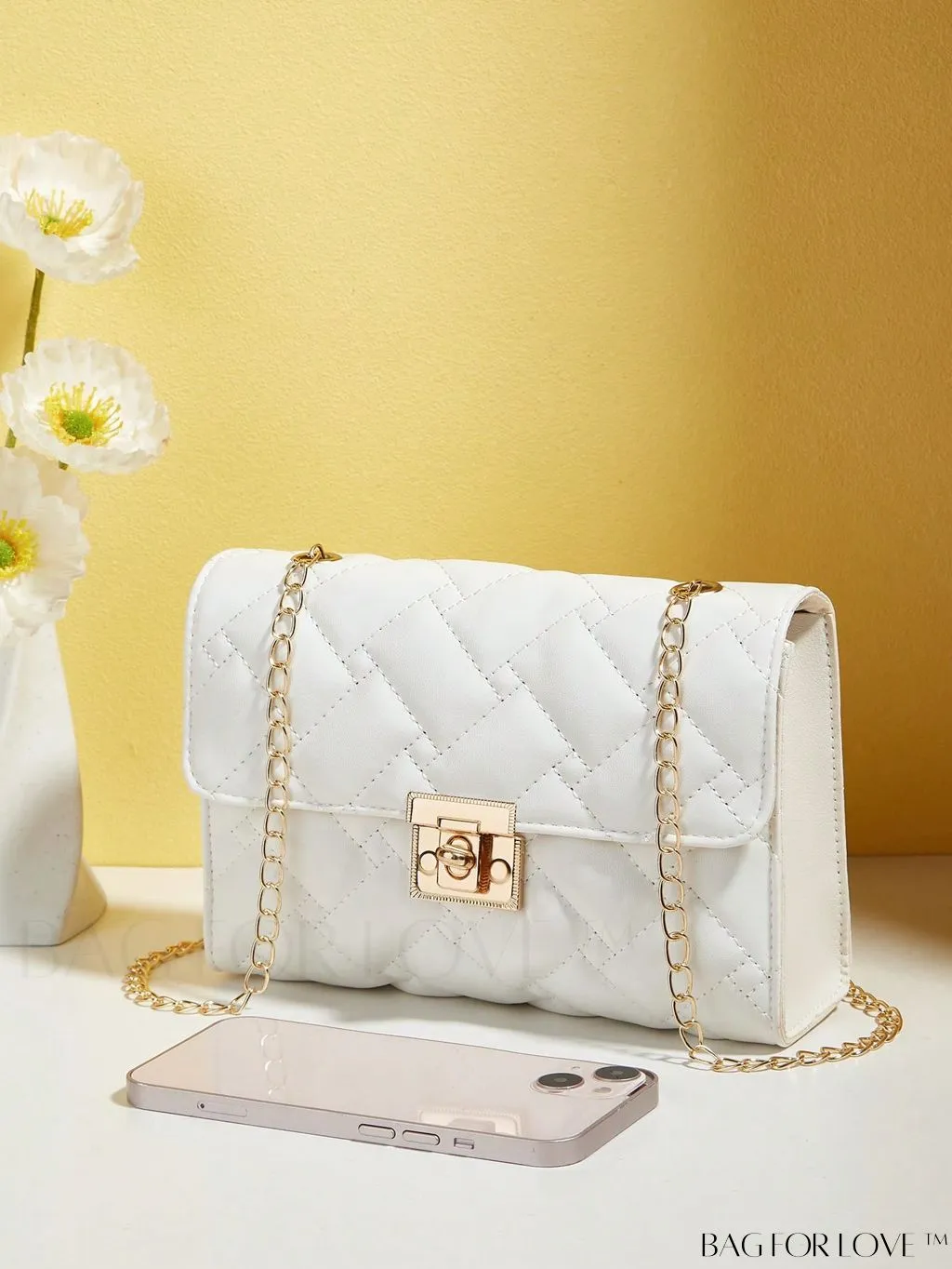 BagForLove - Compact PU Square Bag with Stitch Detail and Turn-lock Closure